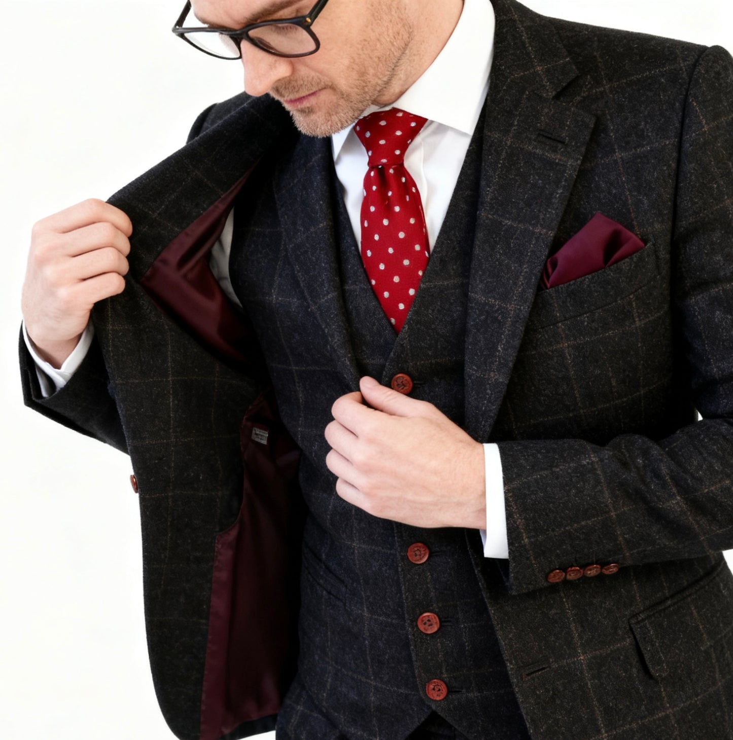Charcoal Plaid Twill Tweed Suit