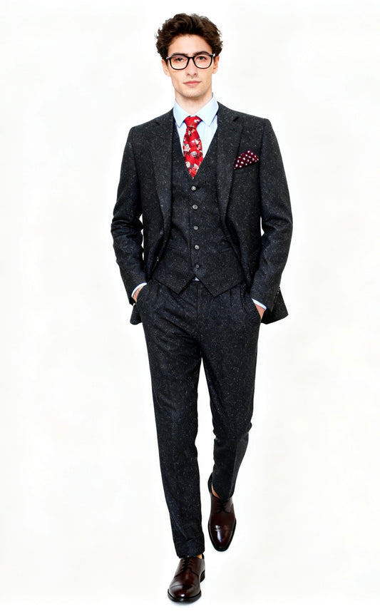 Classic Black Speckled Tweed Suit