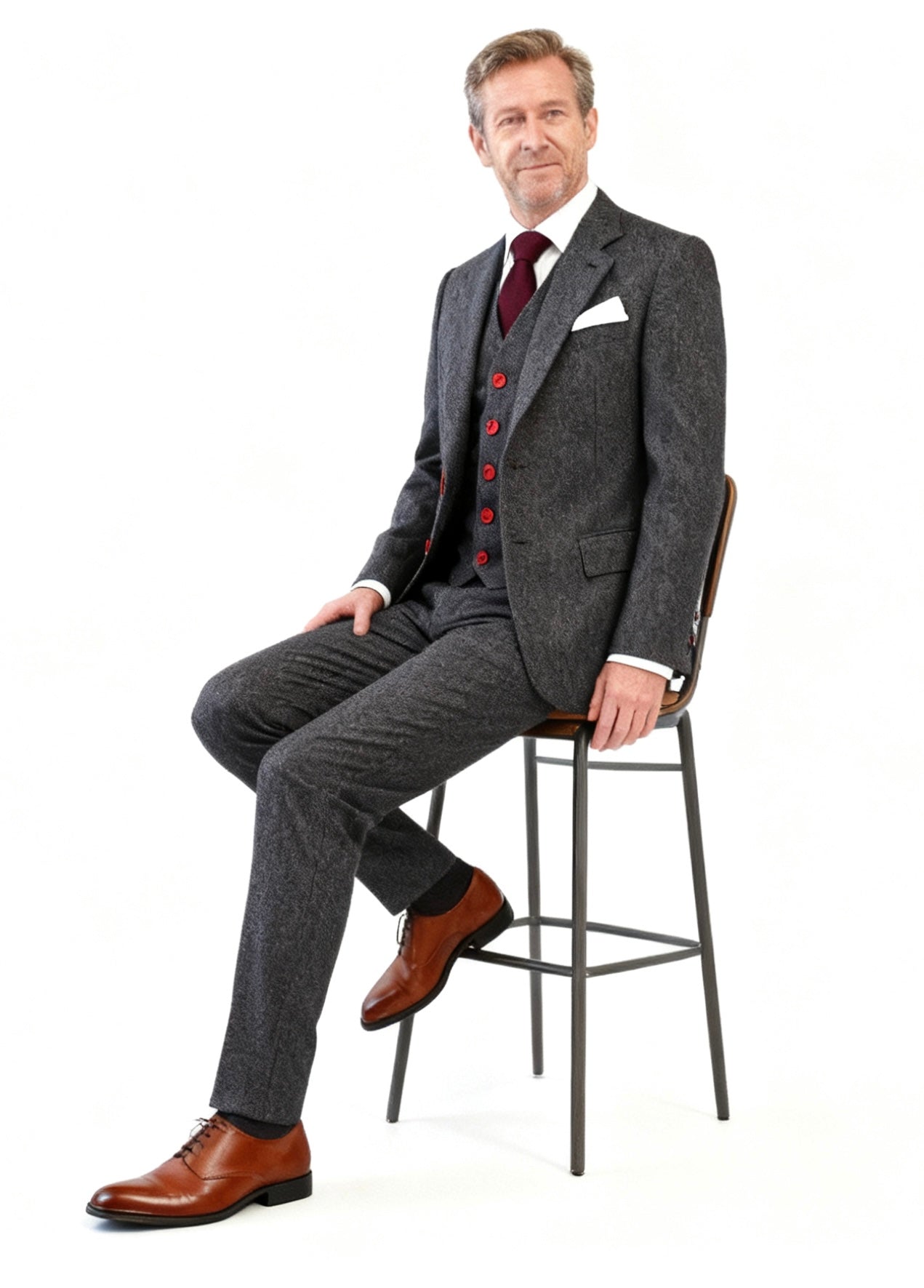 Classic Charcoal Herringbone Tweed Suit
