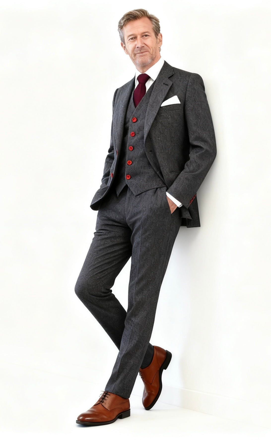 Classic Charcoal Herringbone Tweed Suit