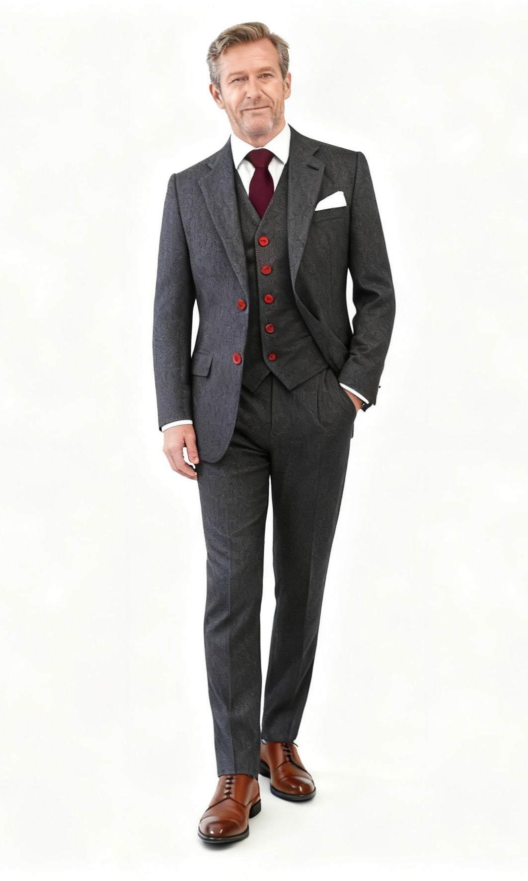 Classic Charcoal Herringbone Tweed Suit