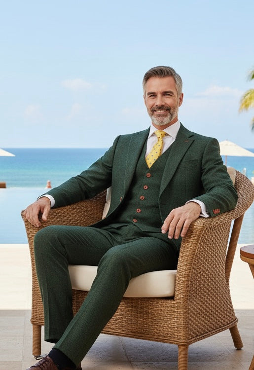 Classic Green Herringbone Tweed Suit