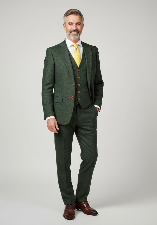 Classic Green Herringbone Tweed Suit