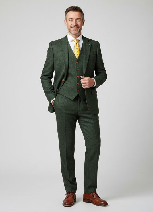 Classic Green Herringbone Tweed Suit