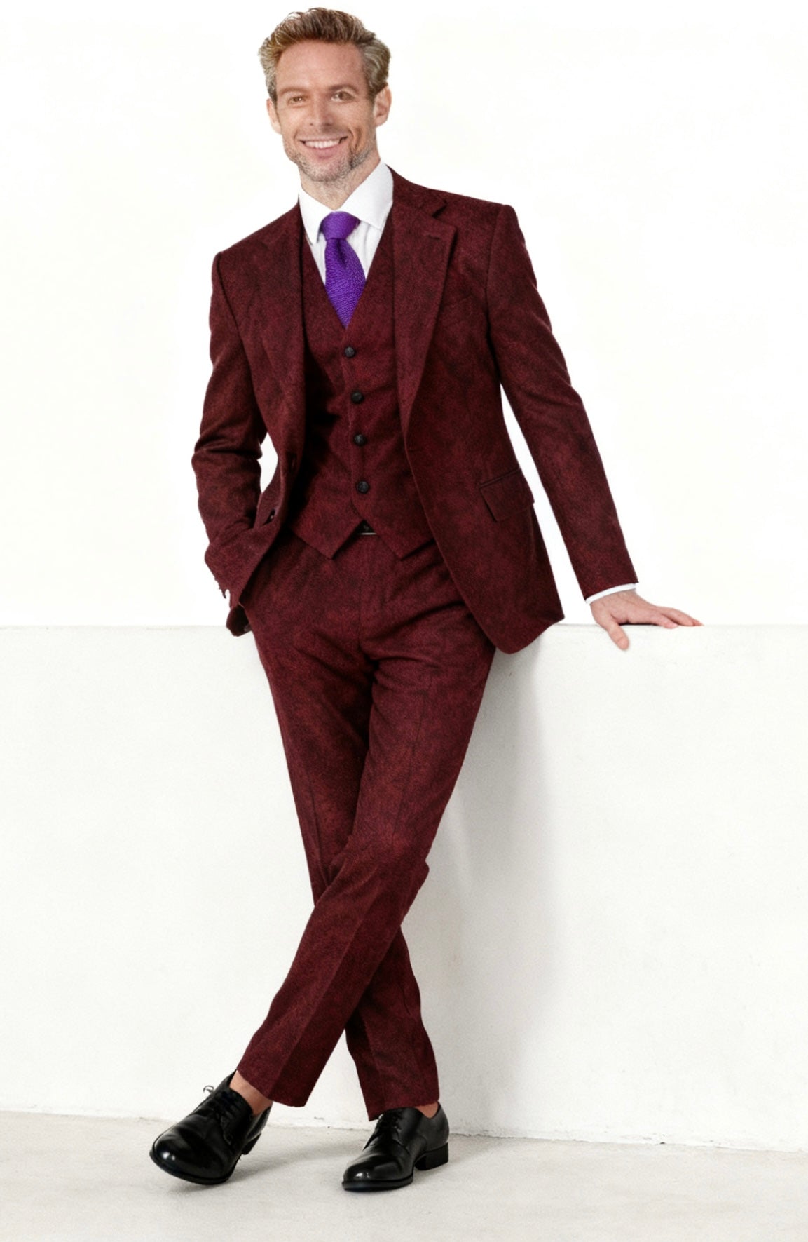Classic Red Barleycorn Tweed Suit