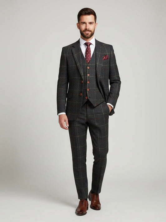 Country Green Overcheck Plaid Tweed Suit