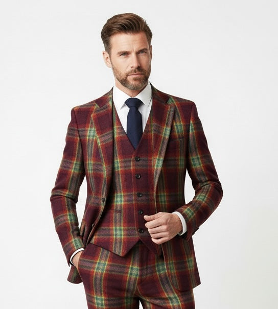 Ainsberry Red Stewart Tartan Tweed Suit
