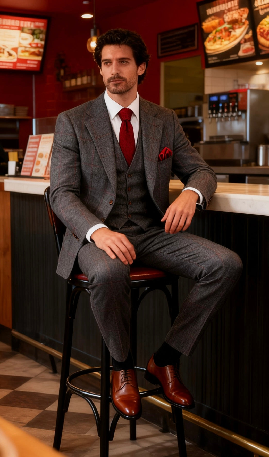 Grey Herringbone Plaid Tweed Suit