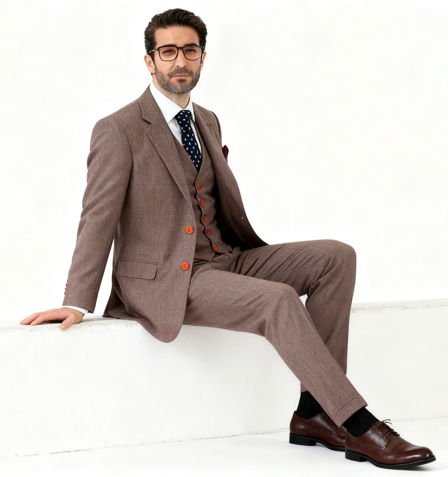 Light Brown Herringbone Tweed Suit