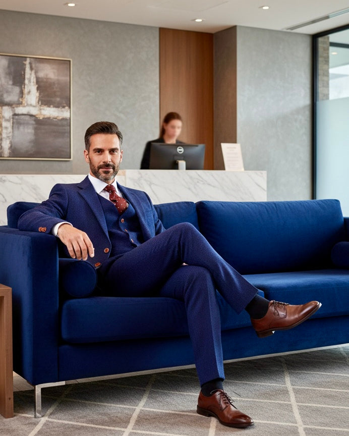 Navy Herringbone Tweed Suit