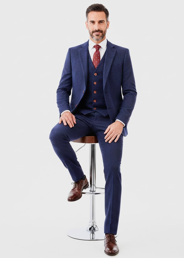 Navy Herringbone Tweed Suit