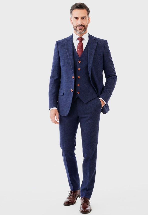 Navy Herringbone Tweed Suit