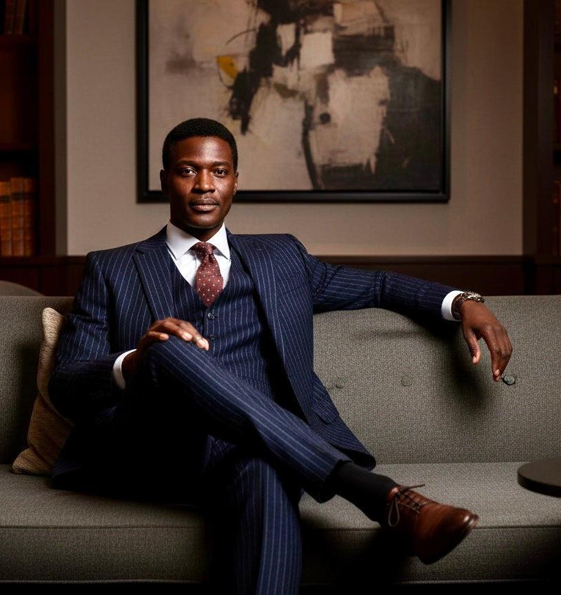 Navy Pinstripe Tweed Suit