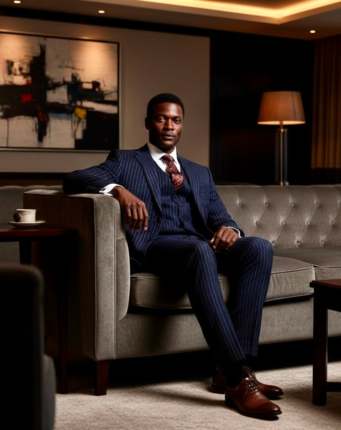 Navy Pinstripe Tweed Suit