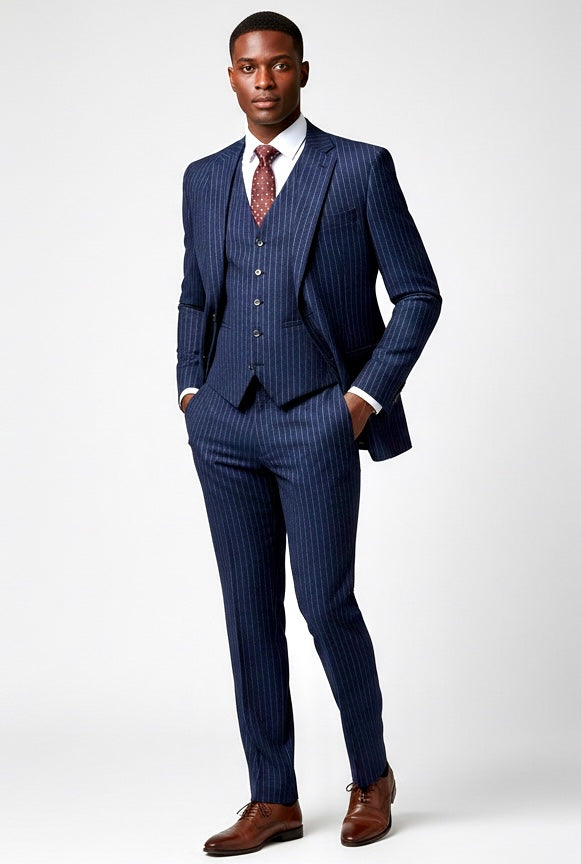 Navy Pinstripe Tweed Suit