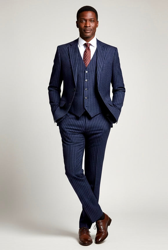 Navy Pinstripe Tweed Suit