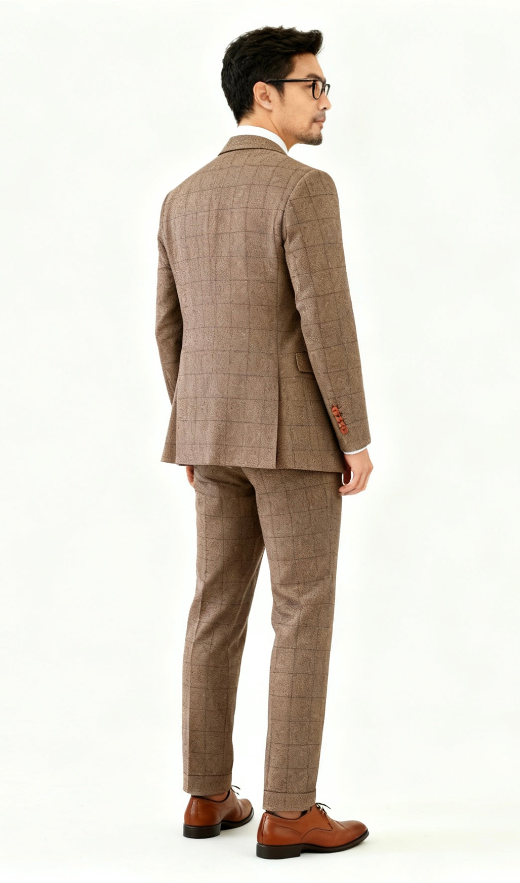 Vintage Brown Herringbone Plaid Tweed Suit