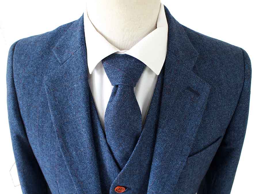 Blue Herringbone Tweed Suit