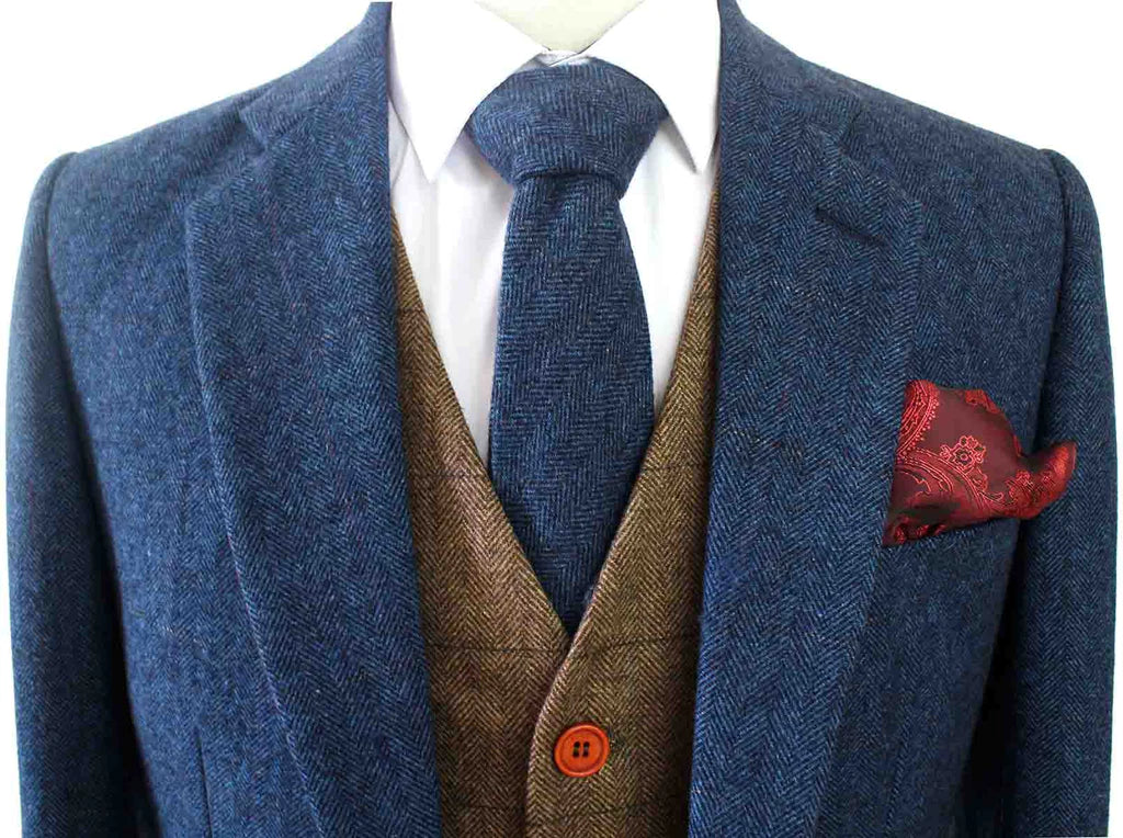 Blue Herringbone Plaid Mix & Match Tweed Suit