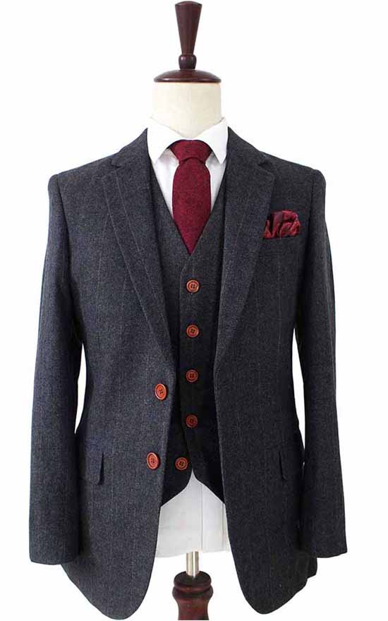 Charcoal Herringbone Tweed Suit