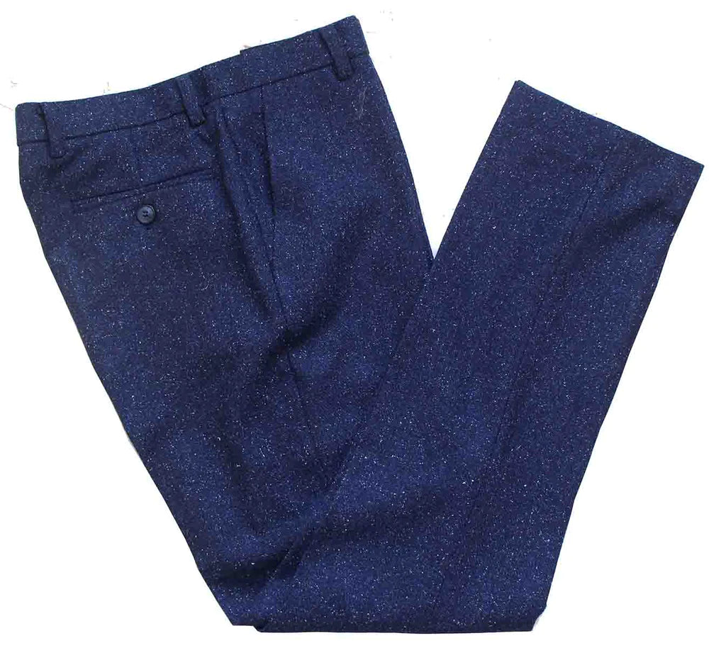 Shetland Tweed Trousers - Navy, Light Grey & Blue Herringbone Stripe (M22)  - Men's Clothing, Traditional Natural shouldered clothing, preppy apparel