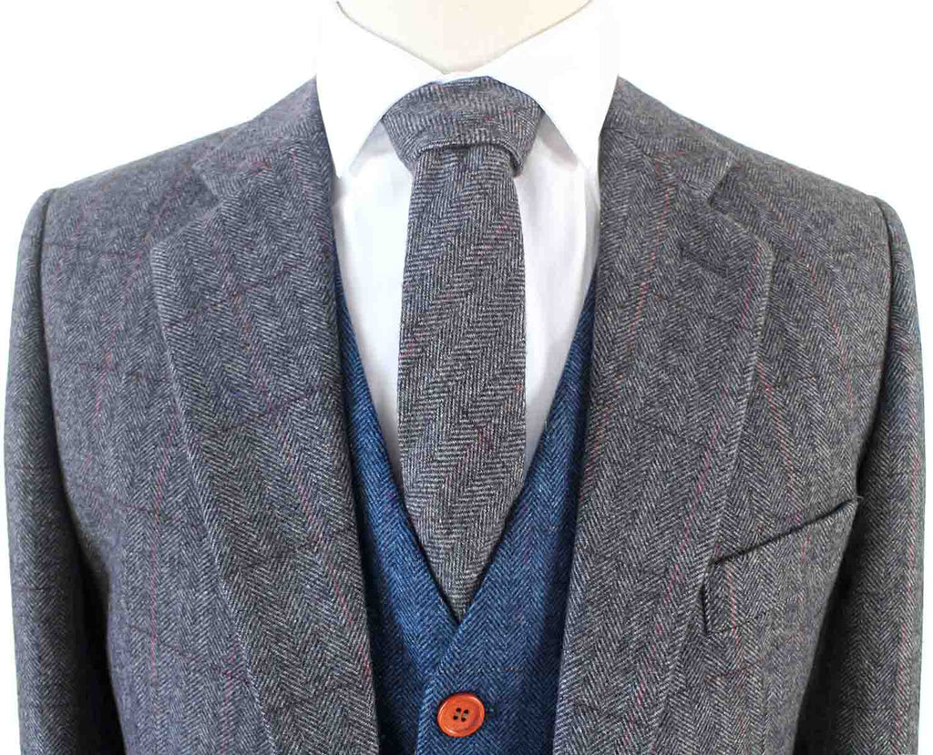 Grey Herringbone Plaid Mix & Match Tweed Suit