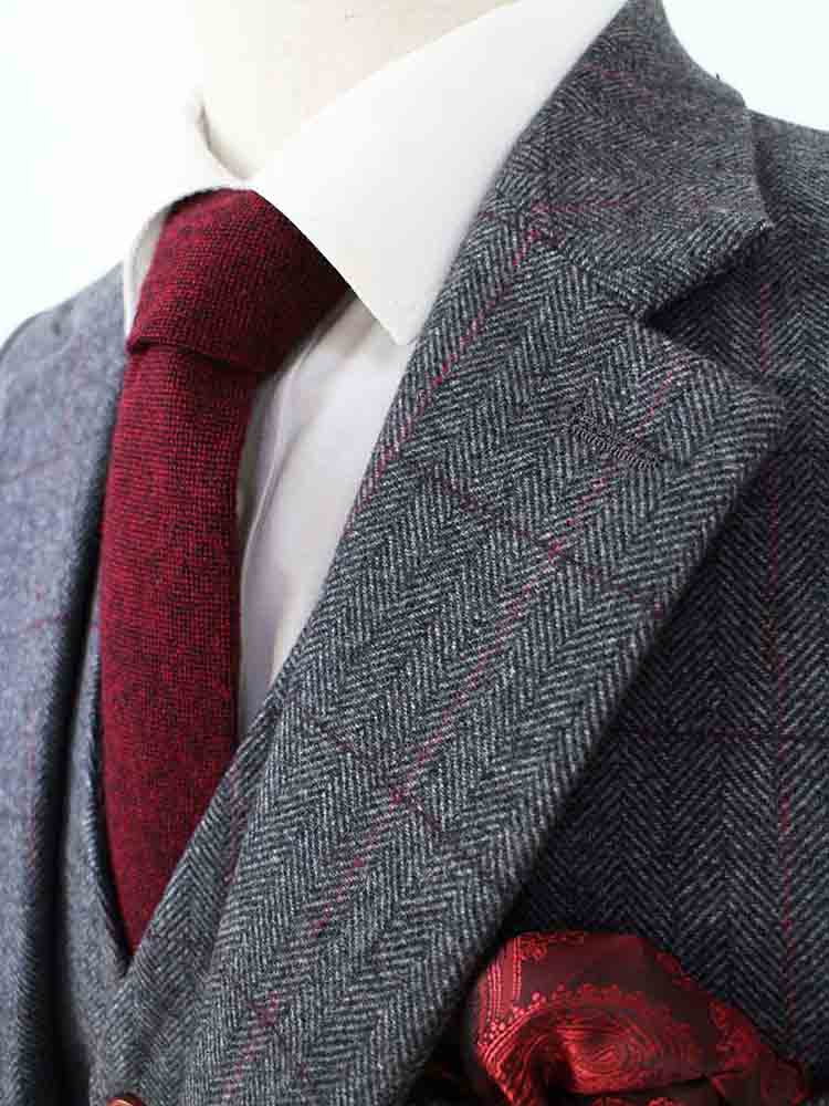 Grey Herringbone Plaid Tweed Suit