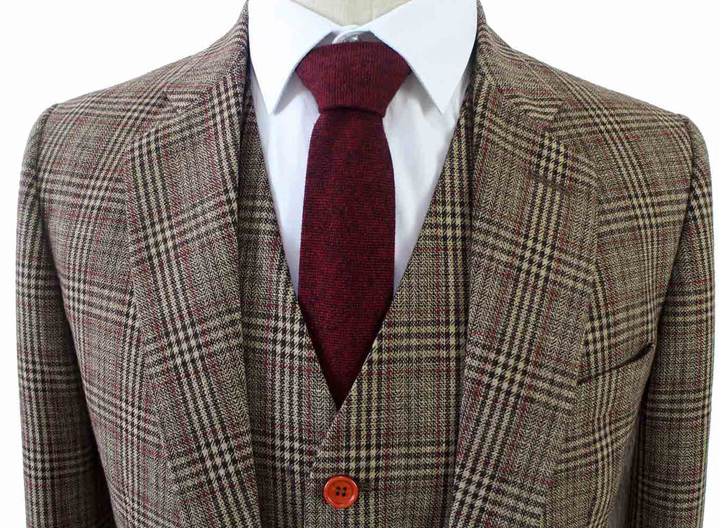 Retro Brown Overcheck Tweed Suit