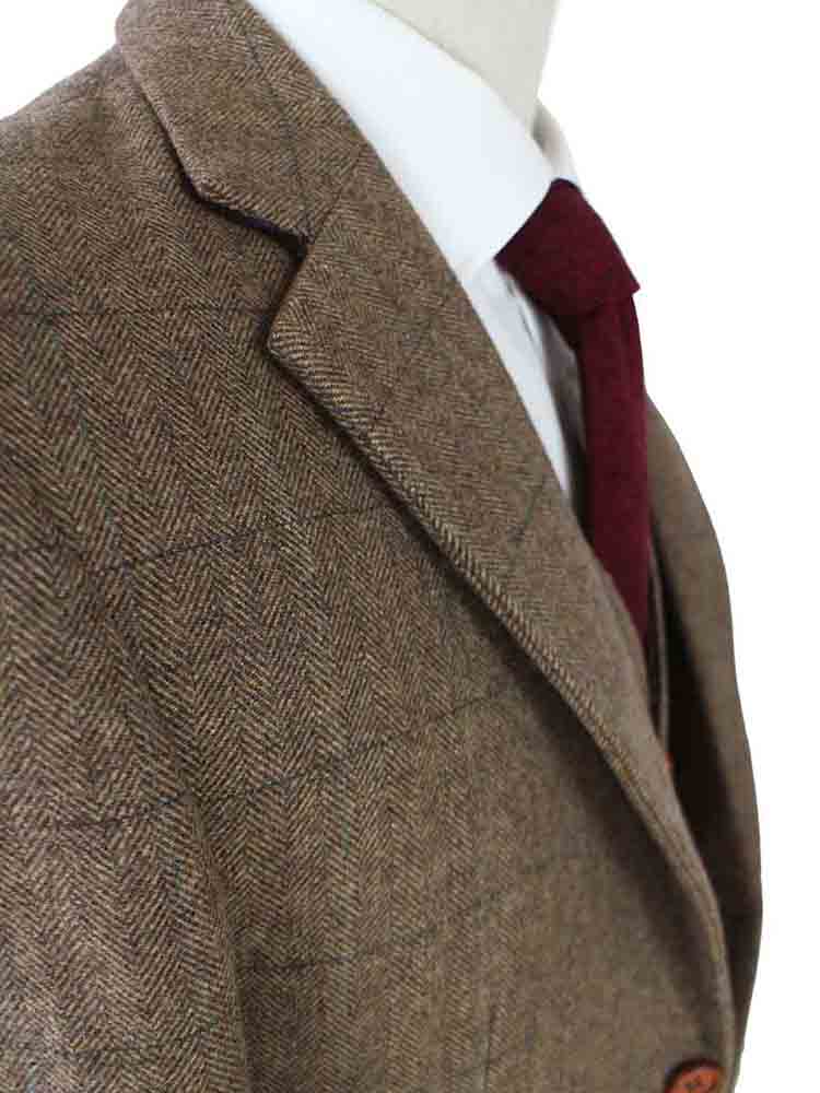 Vintage Brown Herringbone Plaid Tweed Suit