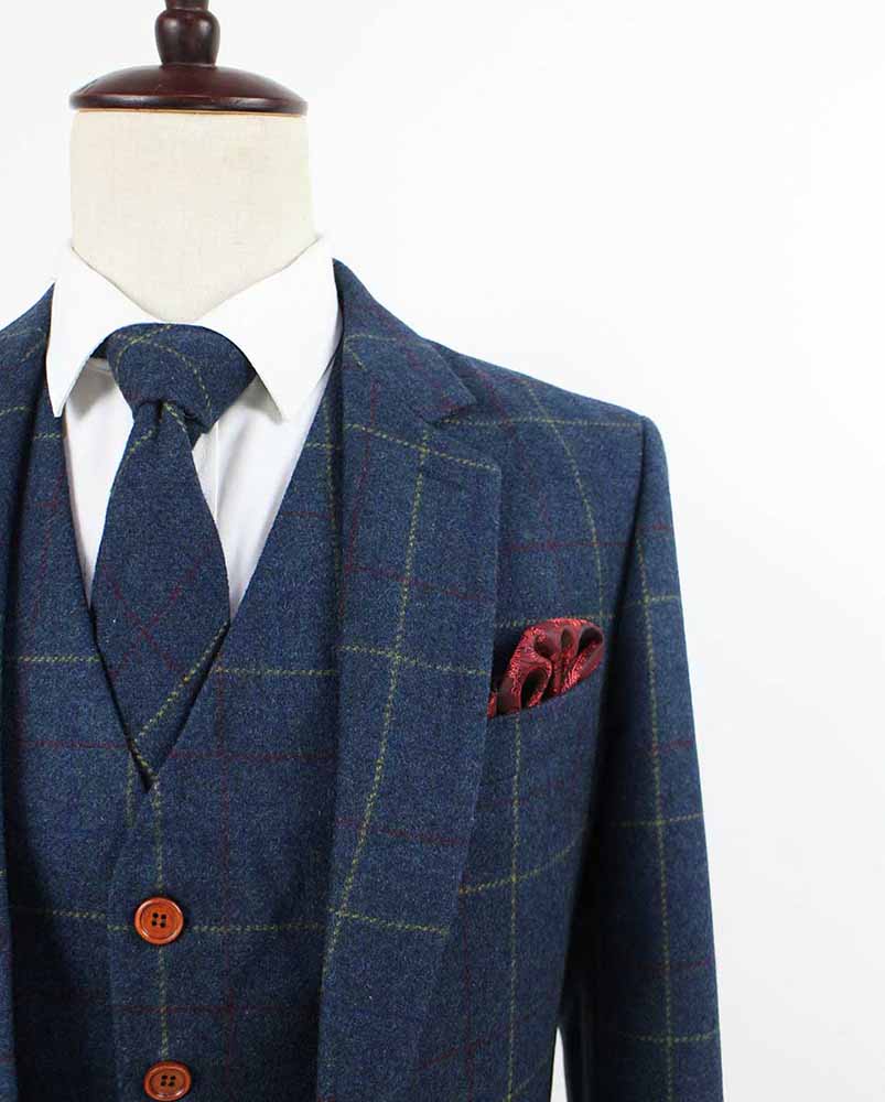 Blue Overcheck Plaid Tweed Suit