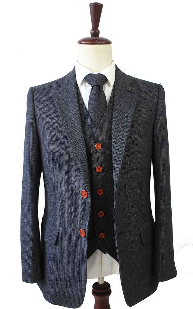 Classic Charcoal Herringbone Tweed Suit