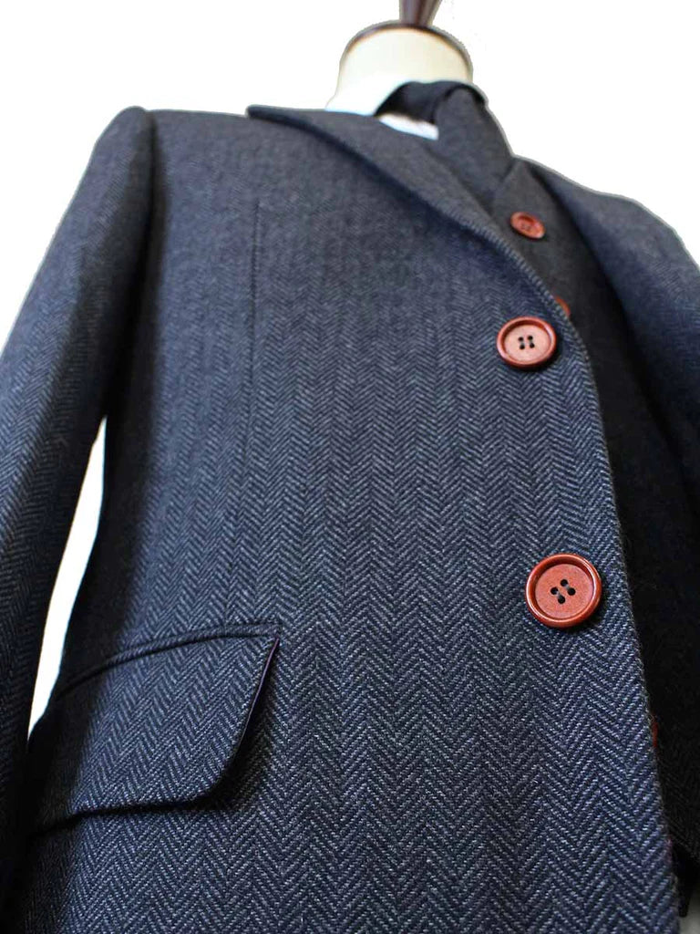 Classic Charcoal Herringbone Tweed Suit