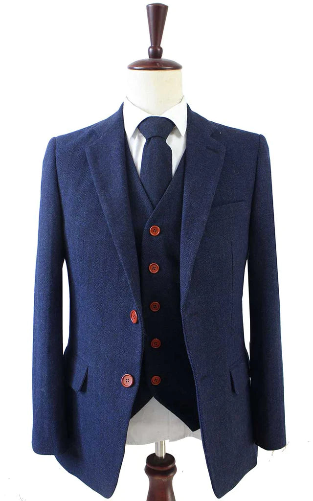 Navy Herringbone Tweed Suit