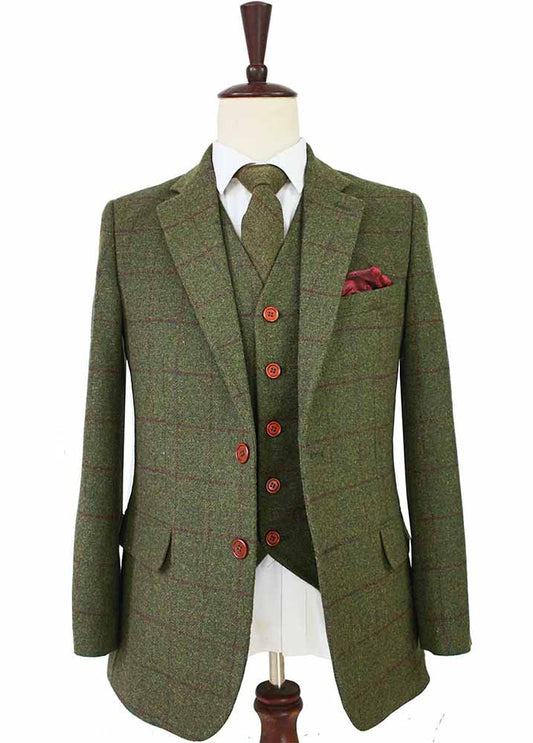 Olive Green Plaid Tweed Suit